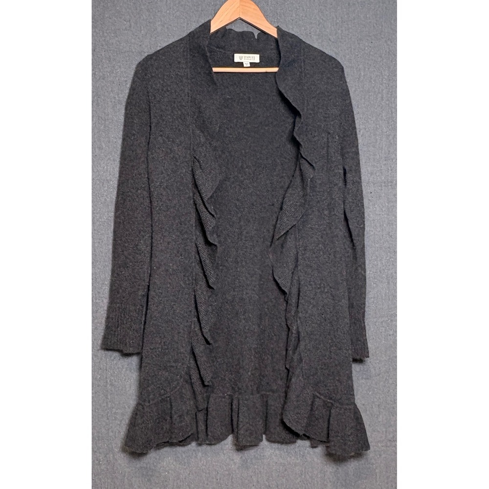 Kinross Cashmere Gray Ruffle Open Front Cardigan Sweater Womens SM 100% Cashmere